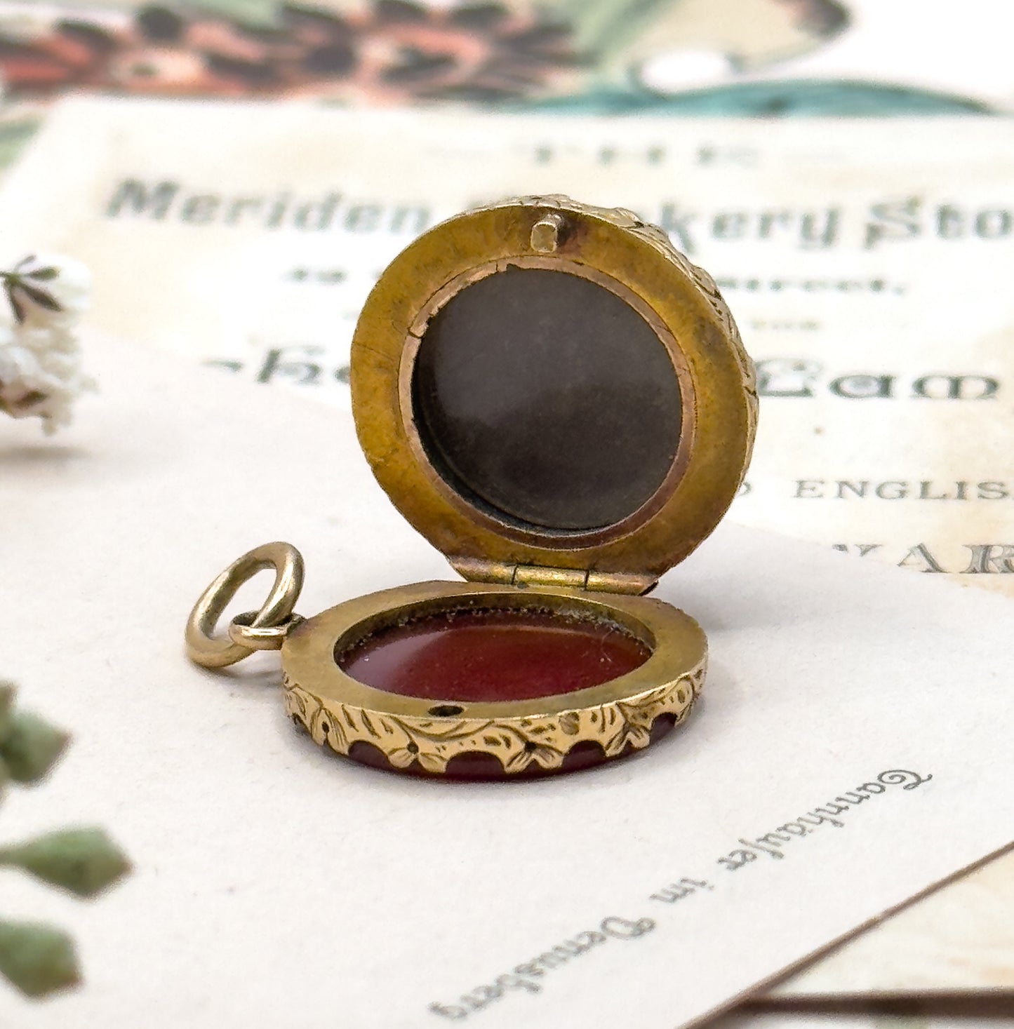 Antique Rudraksha and Carnelian Locket, Georgian Locket Victorian Locket 15K Prayer Seed Pendant Circa 1830s 1850s