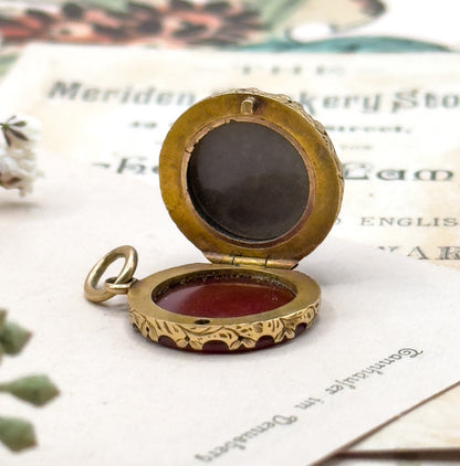 Antique Rudraksha and Carnelian Locket, Georgian Locket Victorian Locket 15K Prayer Seed Pendant Circa 1830s 1850s