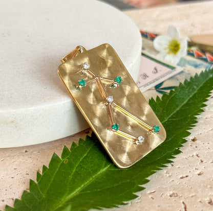 Unique Vintage Figure Pendant with Emerald & Diamonds in 14K Gold