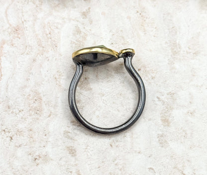 Artisan Rough Cut Peridot Ring with Blue Topaz Accent in Sterling Silver with 18K Gold