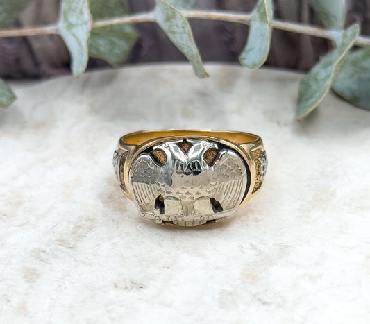 Vintage Scottish Rite Ring, Masonic Ring Double Headed Eagle 32nd Degree Mens Ring in 14K Gold