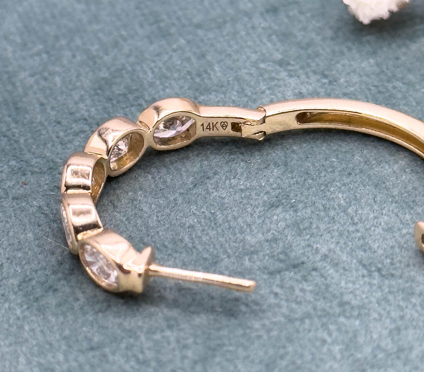 Estate Bezel Set Lab Diamond Hoop earrings in 14K 2.00ctw Oval Diamond Hoops