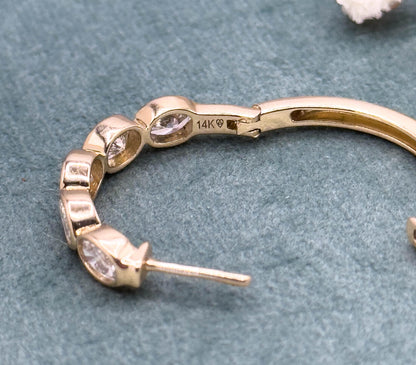 Estate Bezel Set Lab Diamond Hoop earrings in 14K 2.00ctw Oval Diamond Hoops