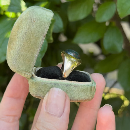 Vintage Bloodstone Cabochon Signet Ring in 10K Yellow Gold