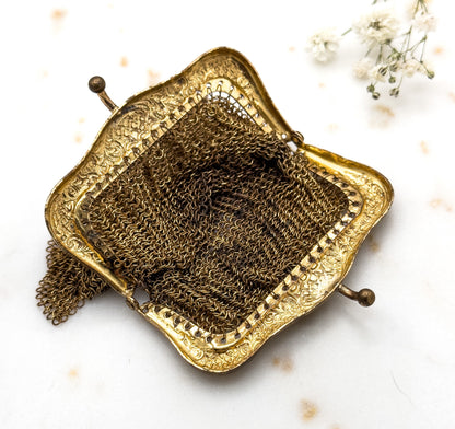 Cute Vintage Coin Purse Chainmail Purse with Ring Mesh Purse Gold Tone