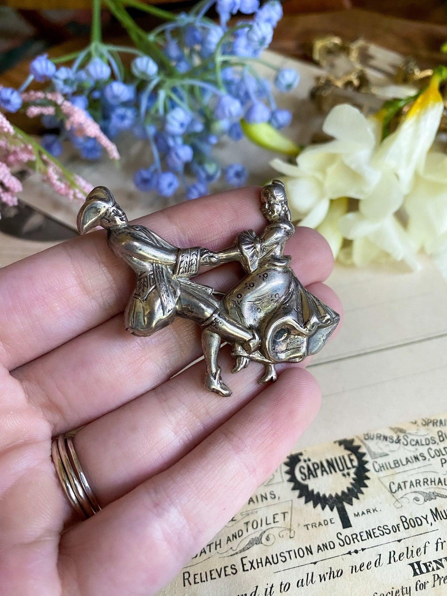Vintage Dancing Couple Brooch in Sterling Silver MidCentury Lang