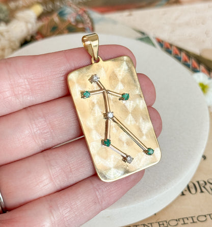 Unique Vintage Figure Pendant with Emerald & Diamonds in 14K Gold