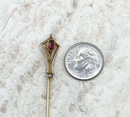 Lovely Antique Edwardian Stick Pin with Garnet Art Nouveau Stick pin in 10K Yellow Gold