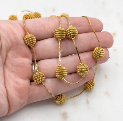 Fun Vintage Gold Beaded Necklace Wire Wrap Beaded Necklace Long Necklace 24in long Vintage Bead Necklace Neck Stack necklace Textured Beaded