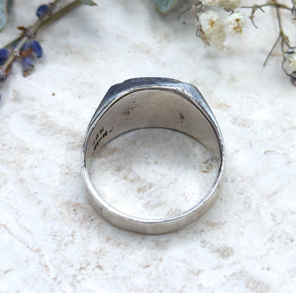 Vintage Mens Malachite Sterling Silver Signet Ring Large