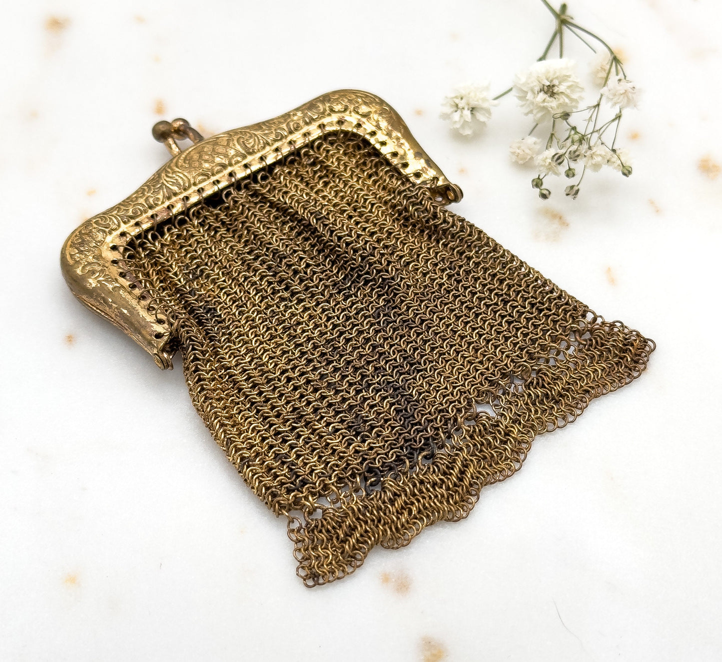 Cute Vintage Coin Purse Chainmail Purse with Ring Mesh Purse Gold Tone