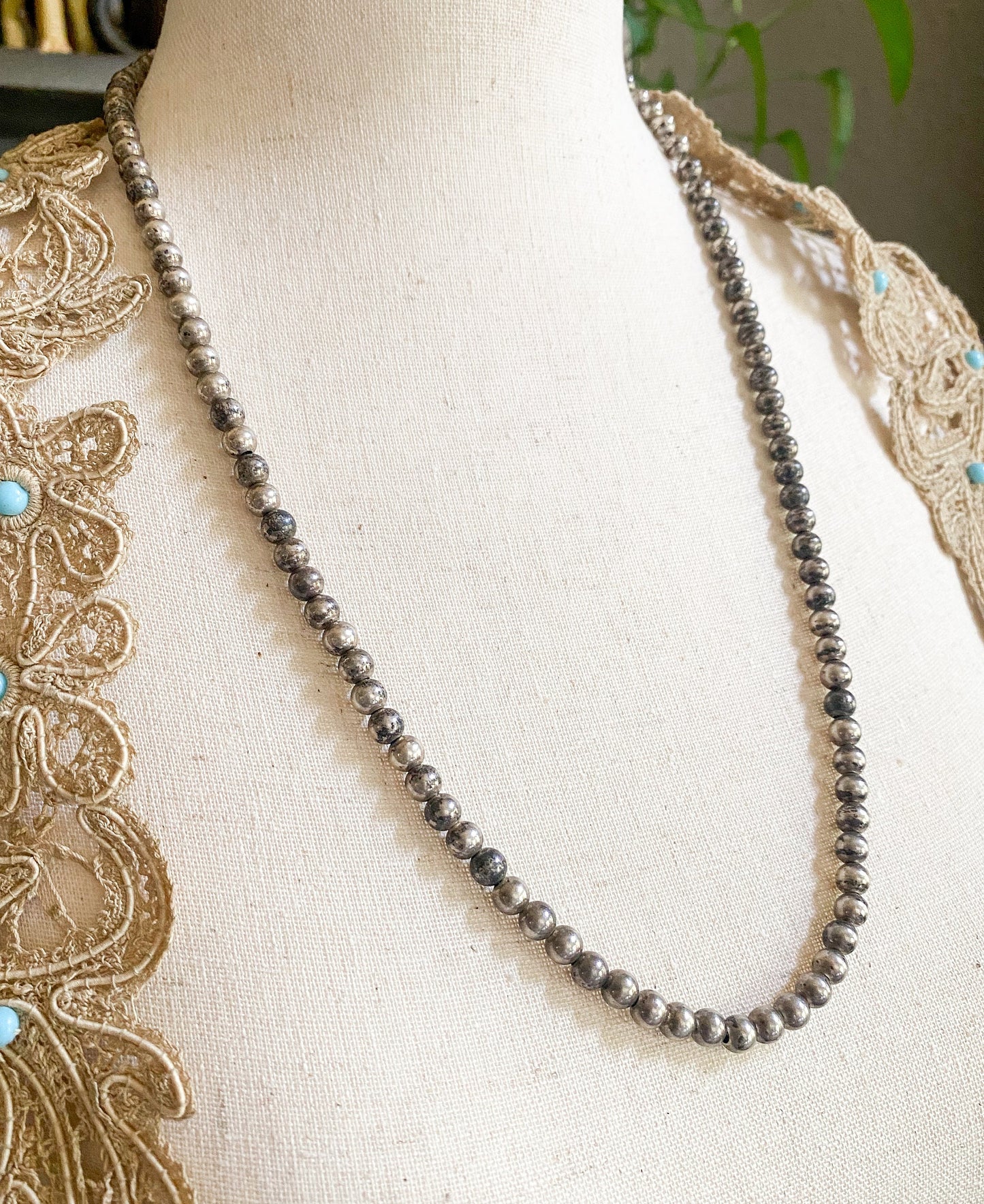 Vintage Sterling Silver Ball necklace chunky silver bench beads