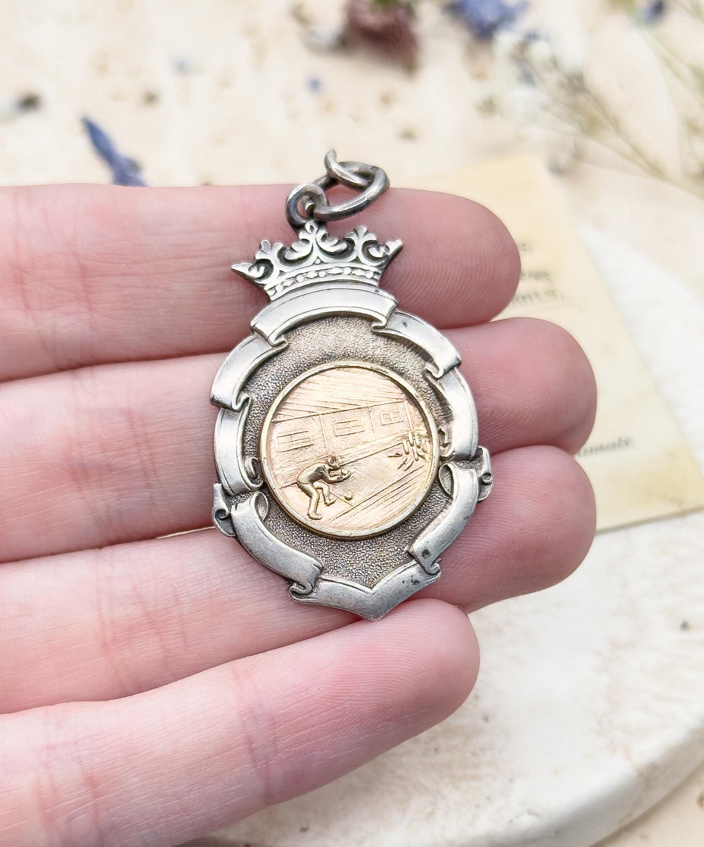 Antique Silver Bowling Pendant 1920s Vintage Bowling Medal Mens Fob Pendant