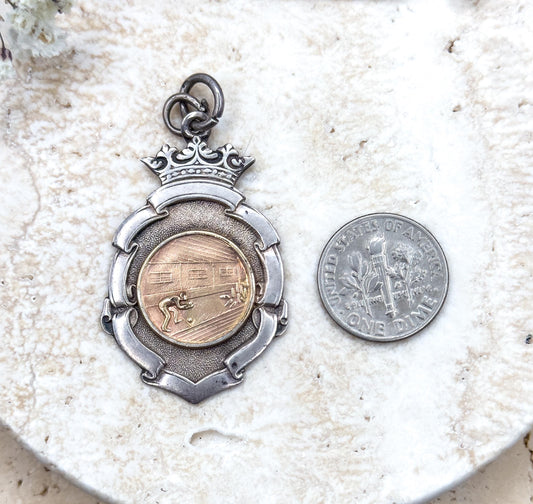 Antique Silver Bowling Pendant 1920s Vintage Bowling Medal Mens Fob Pendant