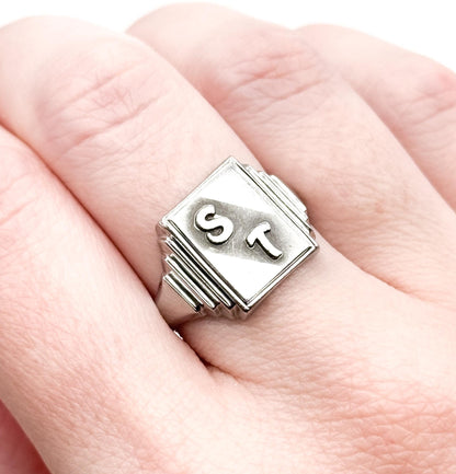 Vitallium Signet Ring: Mid-Century Initial Ring, Size 8.5