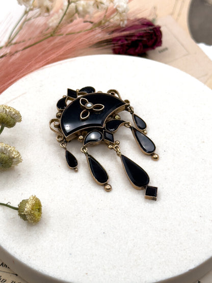 Antique Mourning Brooch Victorian in 10k Yellow Gold