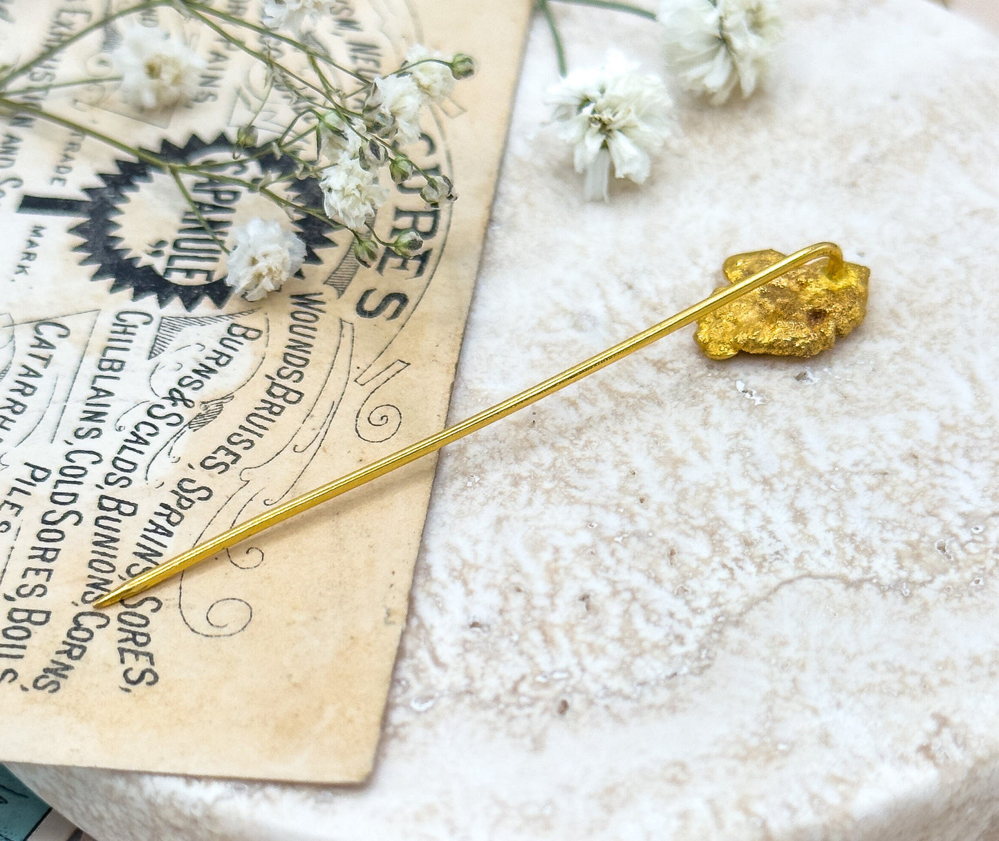 Antique Gold Nugget Stick Pin Vintage Nugget Pin in 14K Gold