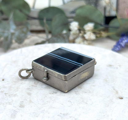 Victorian Banded Agate Box Pendant: Antique Snuff Trinket Box, 1800s