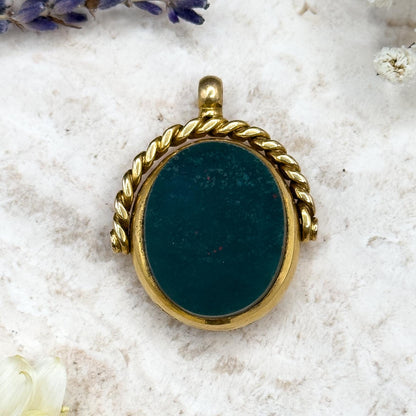 Edwrdian SPinner Fob pendant in 18K GOld with Bloodstone