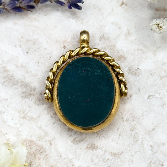Edwrdian SPinner Fob pendant in 18K GOld with Bloodstone