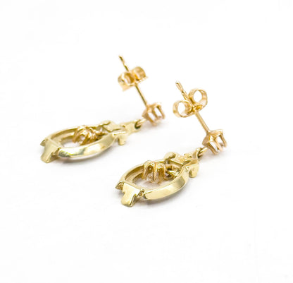 Vintage Diamond Dangle Stud Earrings in Black Enamel 14K Yellow Gold