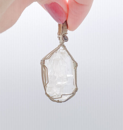 Vintage wire wrapped raw quartz crystal pendant handmade