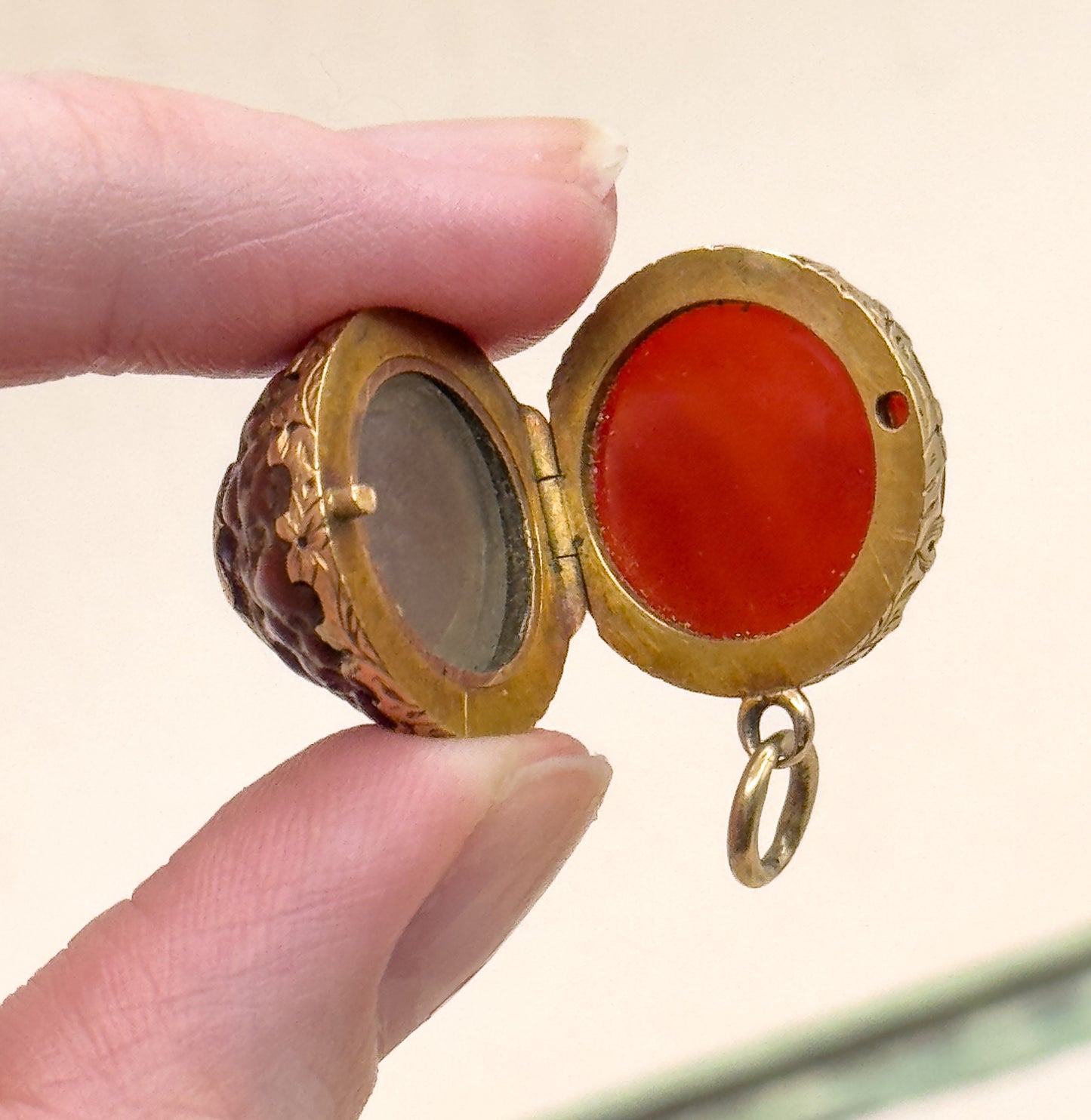 Antique Rudraksha and Carnelian Locket, Georgian Locket Victorian Locket 15K Prayer Seed Pendant Circa 1830s 1850s