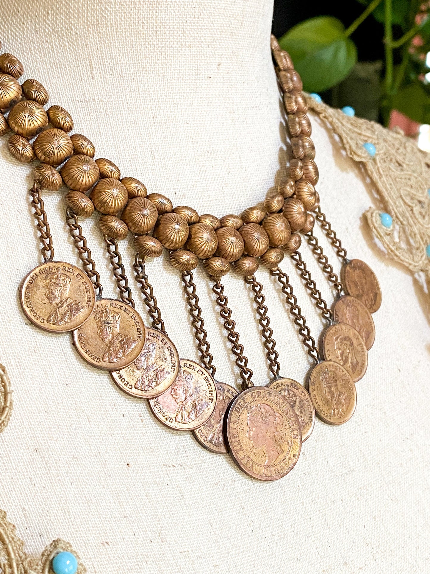 Vintage Handmade Coin Necklace Mixed Metals