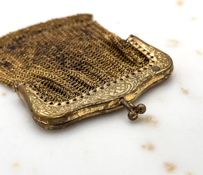 Cute Vintage Coin Purse Chainmail Purse with Ring Mesh Purse Gold Tone
