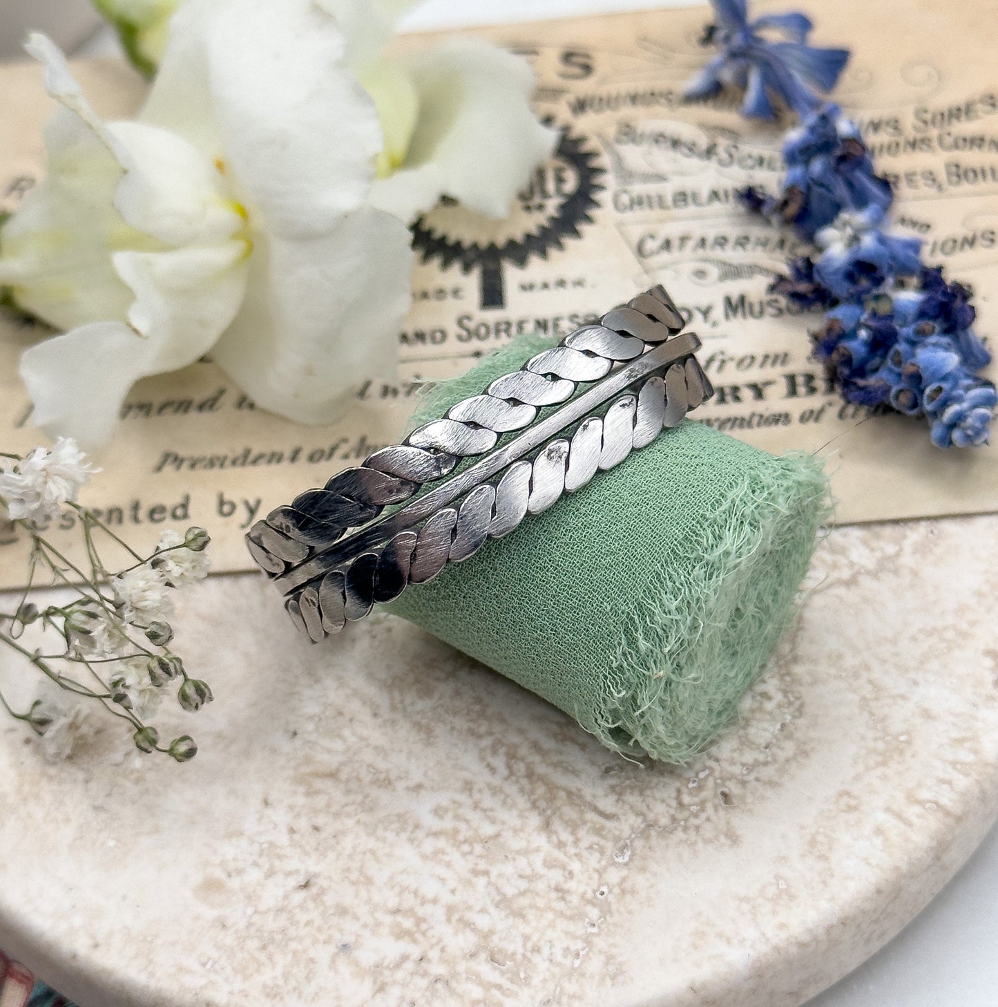 Vintage Handmade Child Sized Cuff Bracelet in Silver