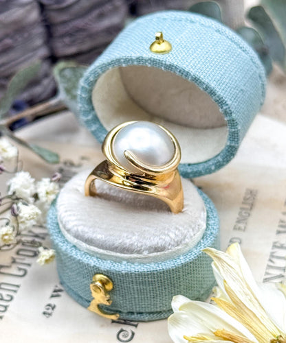 Vintage Mabe Pearl Ring in 14K Yellow Gold Swirl Ring