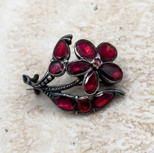 Antique Georgian Flat Cut Garnet Pansy Brooch image 0