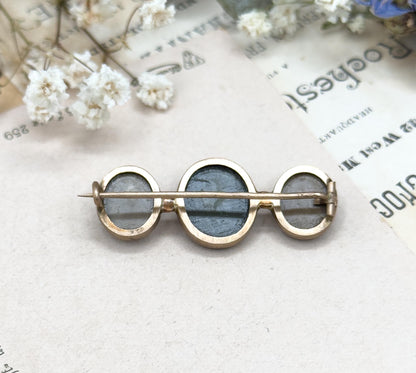 Antique Lava Cameo Brooch with Three Cameos Bezel Set Bar Brooch Grand Tour Souvenir