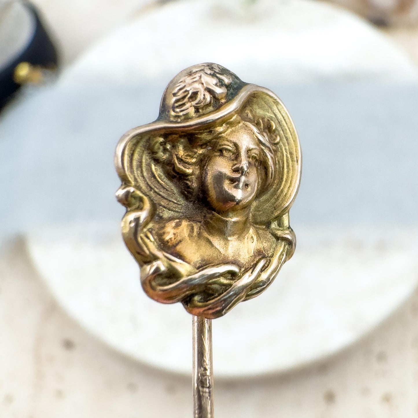antique art nouveau gibson girl stickpin gold filled 