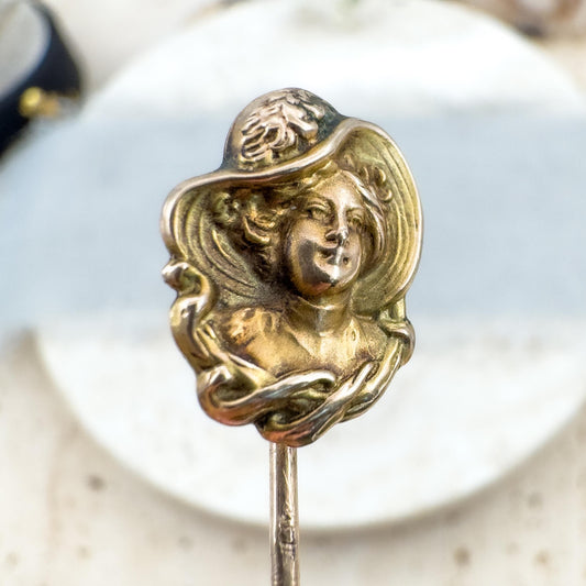 antique art nouveau gibson girl stickpin gold filled 