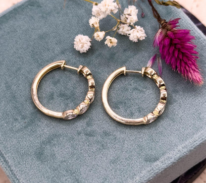 Estate Bezel Set Lab Diamond Hoop earrings in 14K 2.00ctw Oval Diamond Hoops