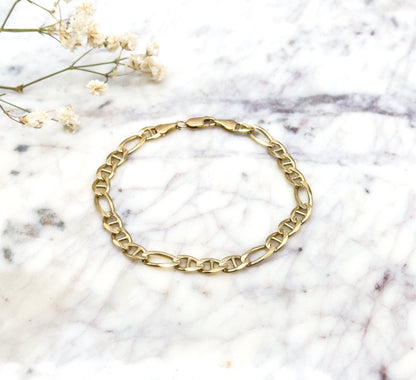 Vintage Figaro Chain Bracelet in 14K solid gold