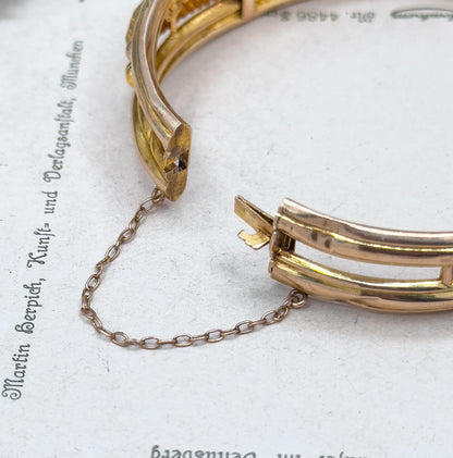 Antique 9ct Gold Garnet Bangle Bracelet: Victorian Rose Cut Diamond Jewelry