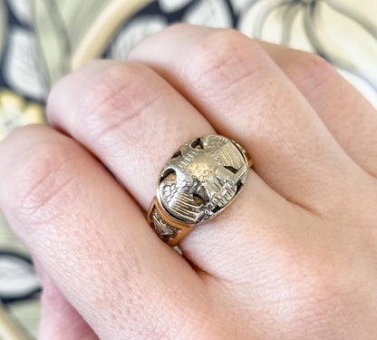 Vintage Scottish Rite Ring, Masonic Ring Double Headed Eagle 32nd Degree Mens Ring in 14K Gold