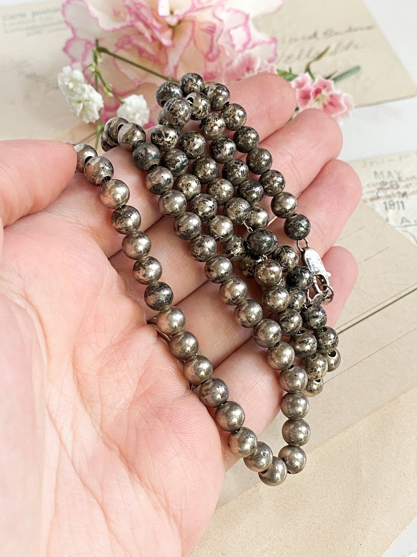 Vintage Sterling Silver Ball necklace chunky silver bench beads