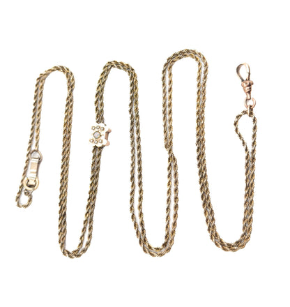 Antique Victorian Gold Filled Long Guard Chain with Opal Pearl Slider (AS IS)