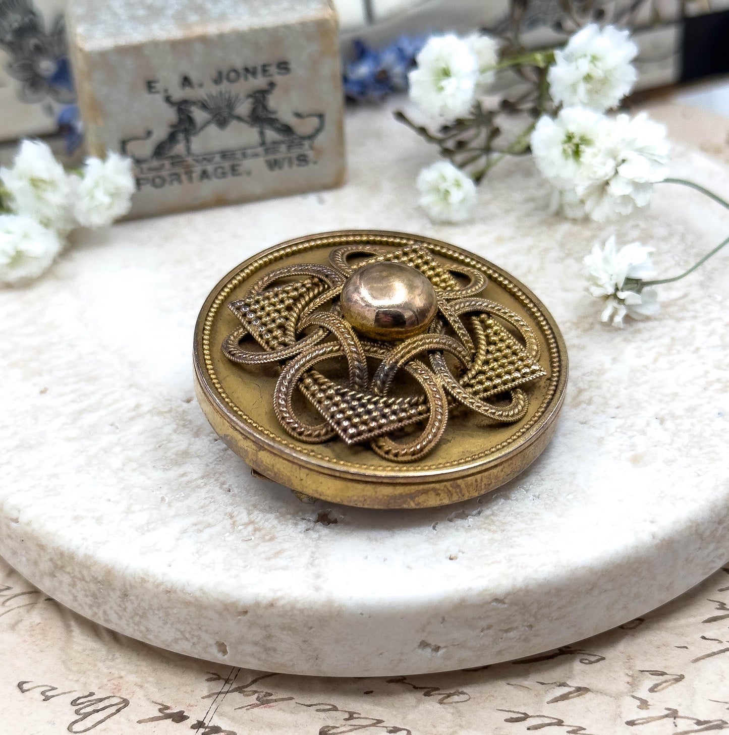 Antique Victorian Mourning Brooch in 14K Gold Etruscan Revival Woven Hair Locket Sentimental Jewelry