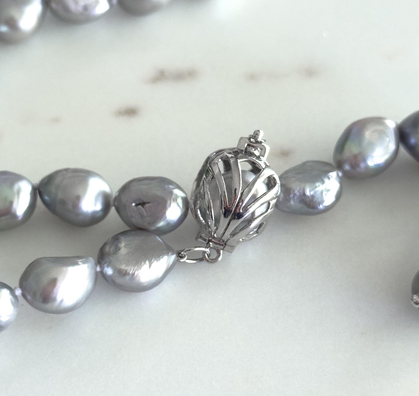 Beautiful Grey Pearl Necklace Baroque Freshwater Pearl Strand w Sterling Clasp