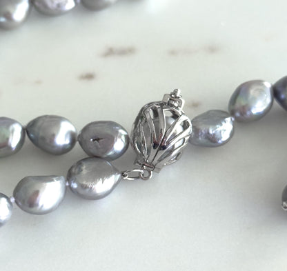 Beautiful Grey Pearl Necklace Baroque Freshwater Pearl Strand w Sterling Clasp