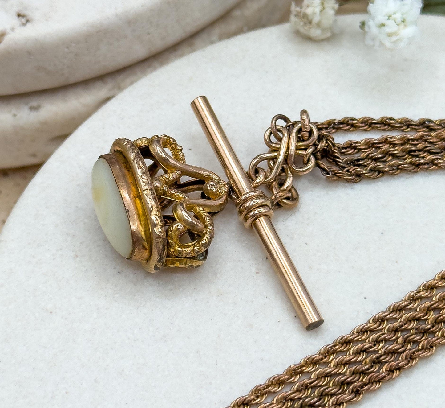 Antique Watch Fob Pendant with T-Bar on Chain Necklace