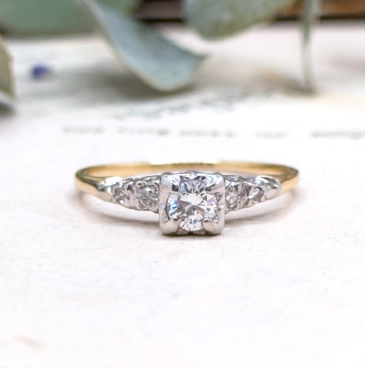 Vintage Diamond Engagement Ring in 14K Two Tone Gold image 0