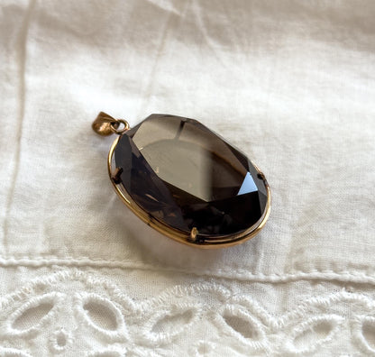 Vintage 42CT Smoky Quartz Pendant in 14K Gold Large Quartz Pendant