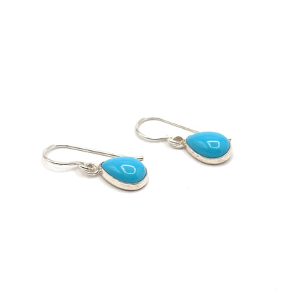 Vintage Sterling Silver Turquoise Glass Drop Earrings: Dainty Pear Cabochons