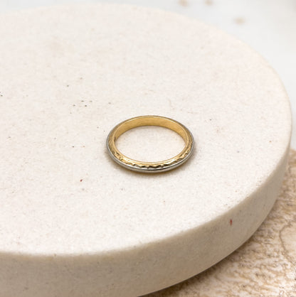 Vintage Midcentury Ring Two Tone Gold 14K Gold Engine Turned Vintage Ring