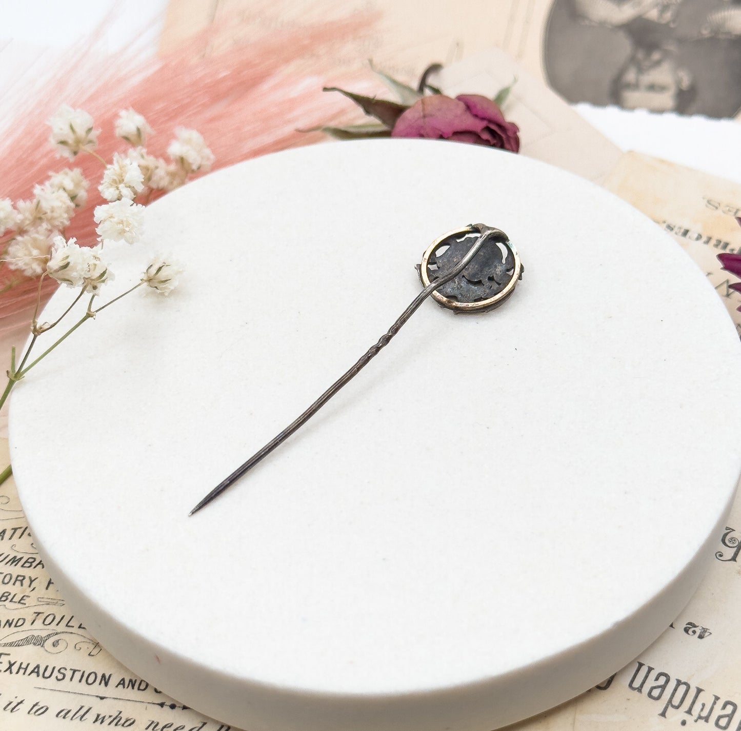 Antique Art Nouveau French Dragon Stick Pin, Silver with Gold wash